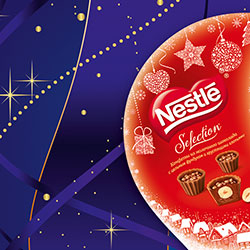 Новогодний макет по коробкам конфет разных брендов компании «Нестле»